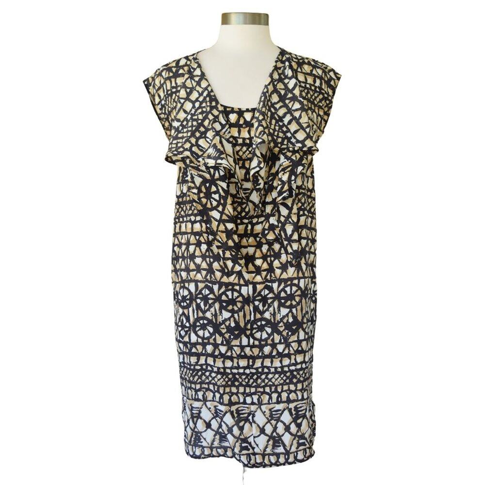 Max Mara Flutter Front Printed Silk Shift Dress - image 1
